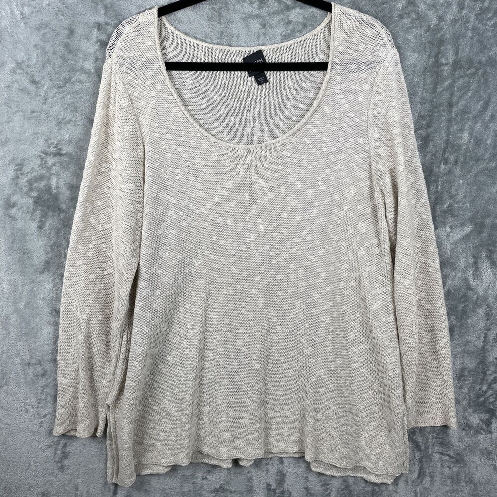 Eileen Fisher Knit Tunic Top Womens XL Beige Beachy Linen Blend Lagenlook Beachy